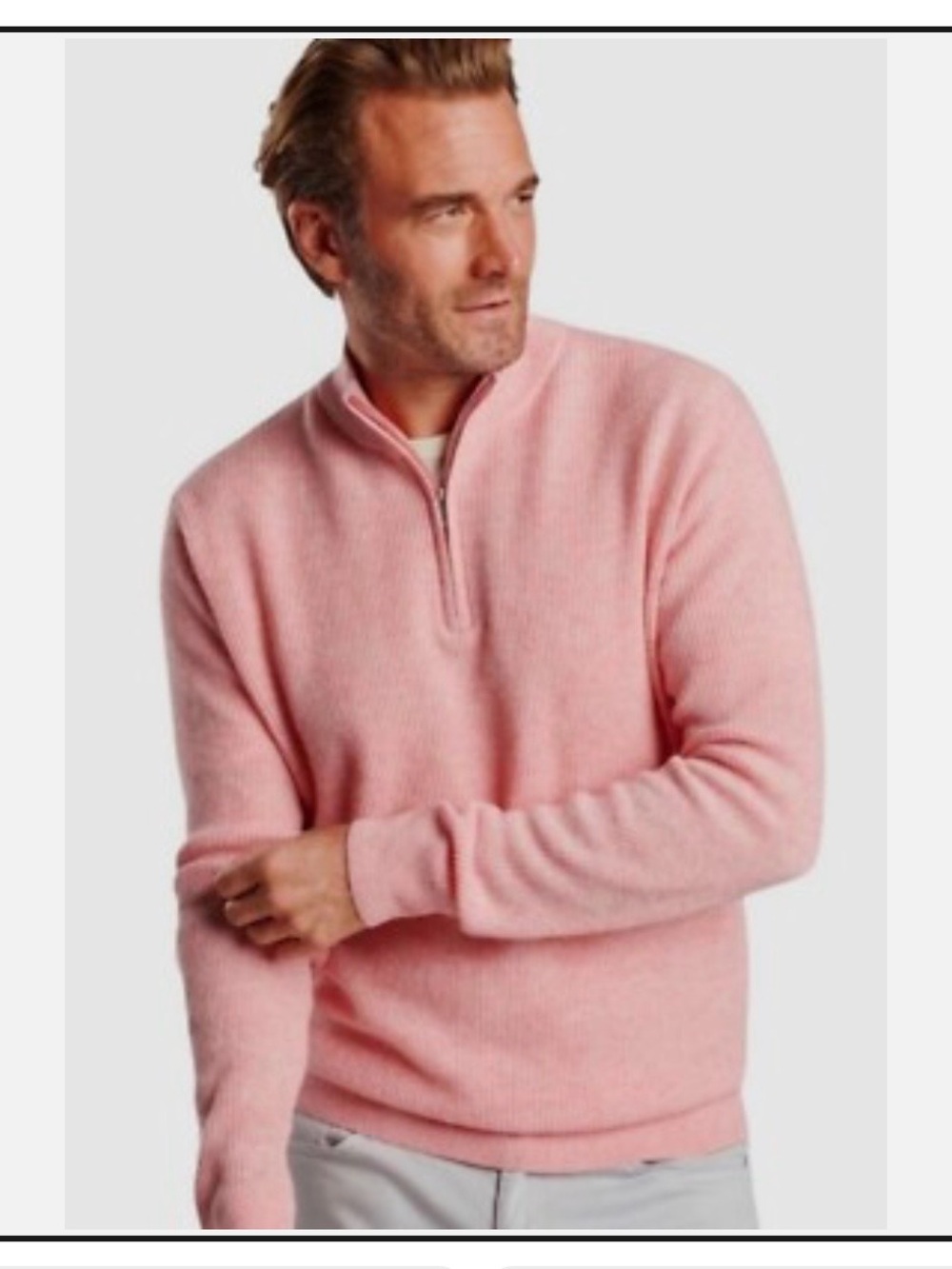 Peter Millar Light Pink Cashmere/Linen Quarter-zip Ribbed Sweater Men’s Medium